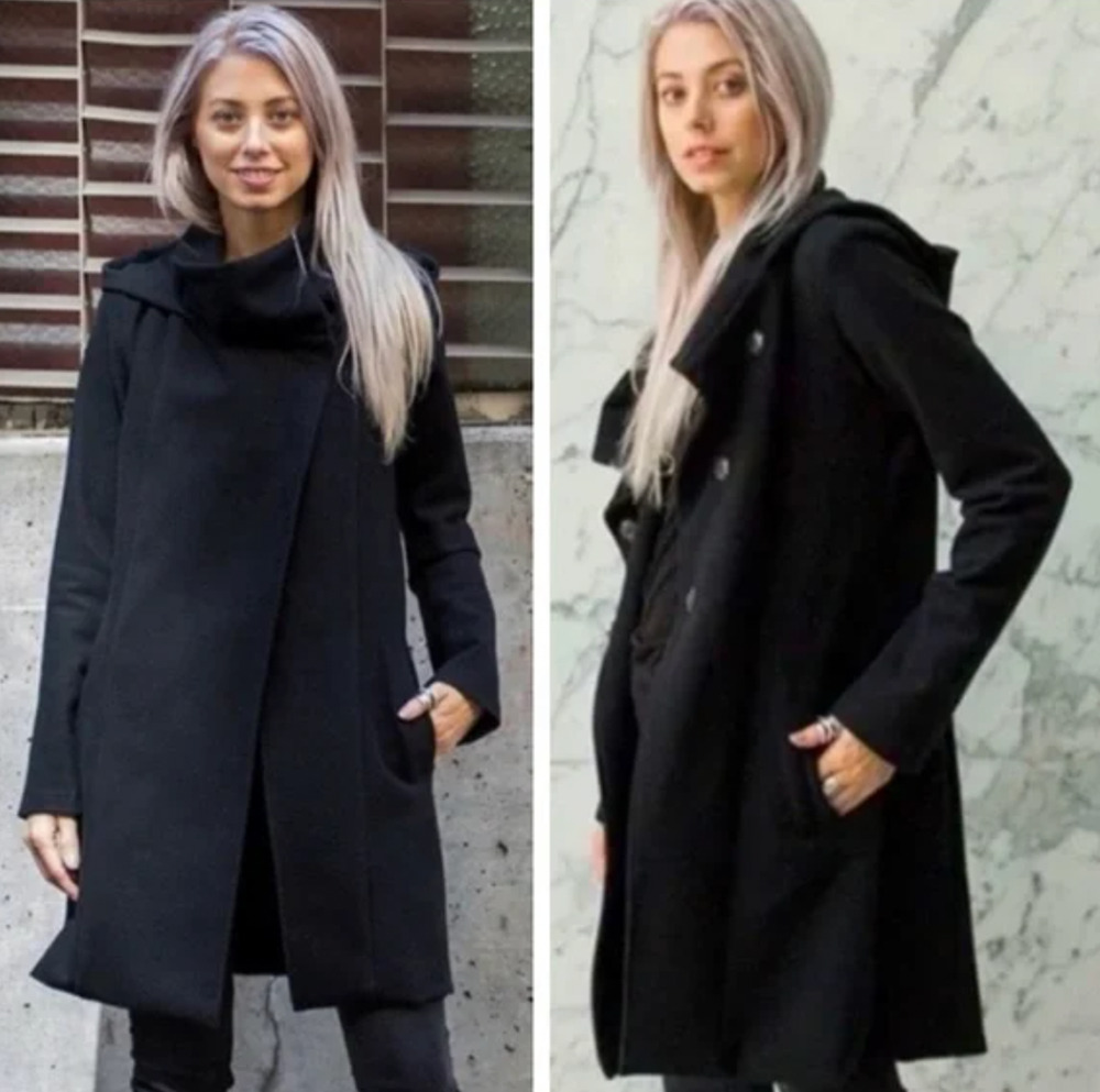 Betabrand by Melissa Fleis All-Day Mock Neck Hooded Stretch Coat Size Medium